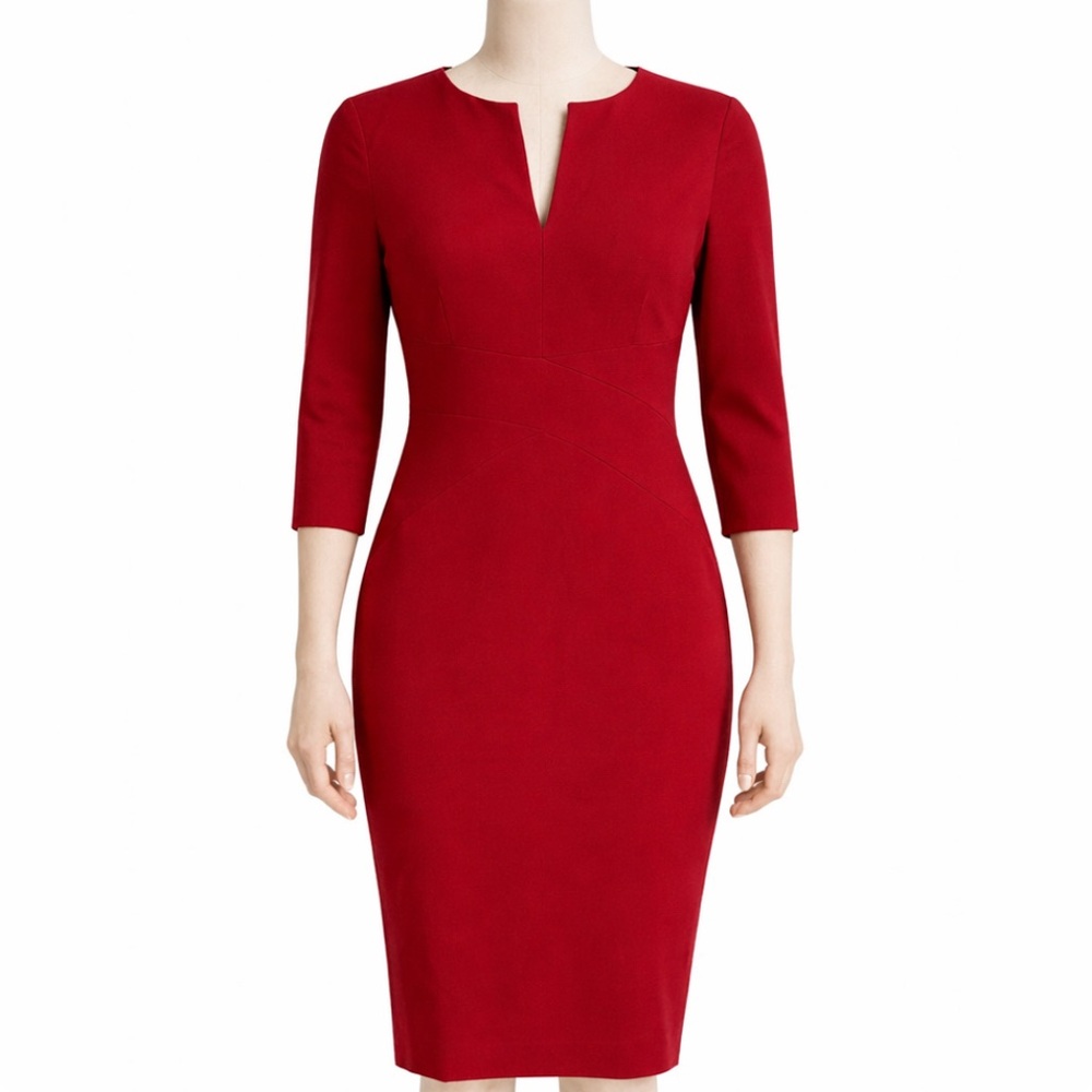 Elegant Red Women's Sheath Dress with Gorgeous Seam Detailing